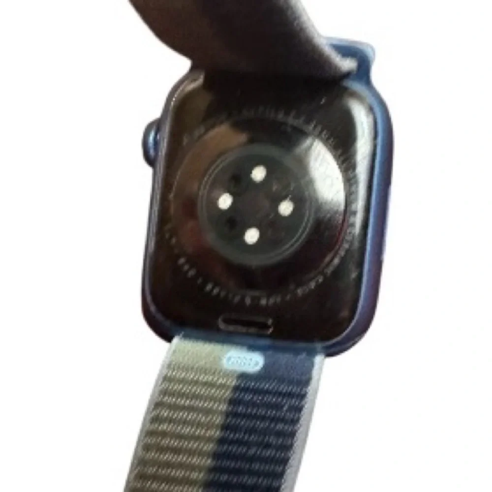 Apple Smartwatch with Blue and Beige Band